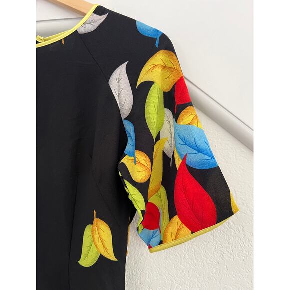 READ Kim Lai 100% Silk Leaf Print Knee Length Shift Dress Womens XS ??? - Picture 10 of 16